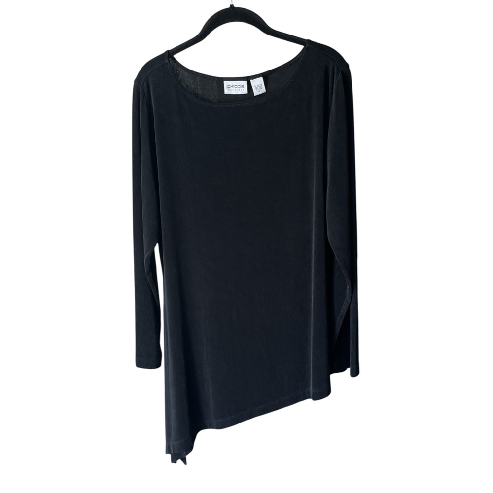 Chico's Travelers Elegant Black Asymmetrical Long Sleeve Top Size 2 (Large)